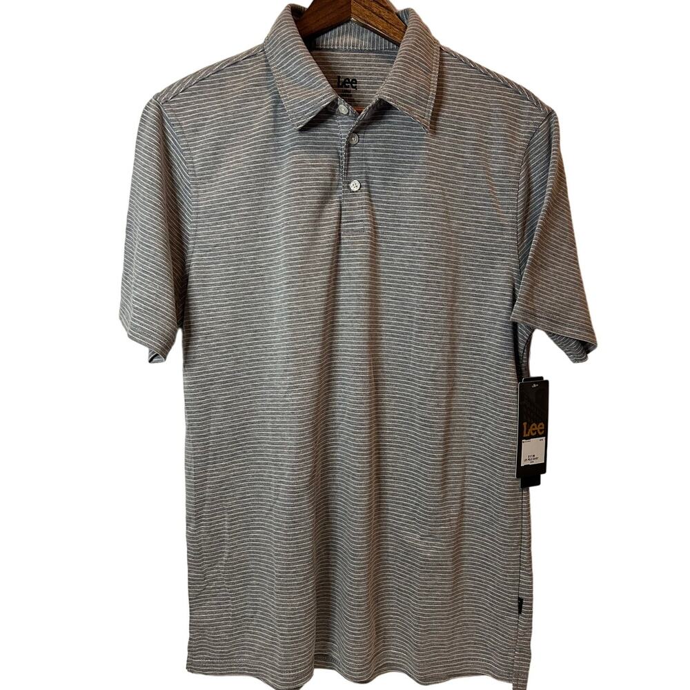 Lee Men's Stripe Polo Shirt with Collar Blue Denim Size Large